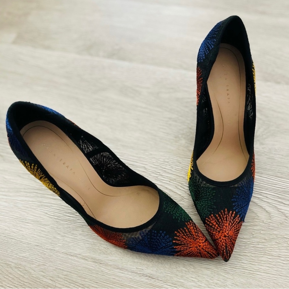 ZARA Trefaluc Embroidered Pumps Size 6 HighHeels Pointy Toe Womens Shoes Size 36 - Picture 7 of 12